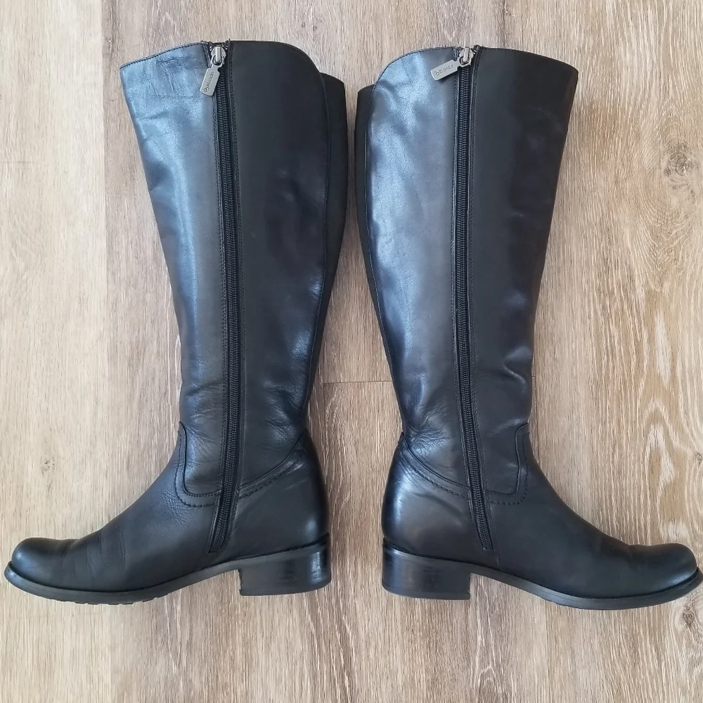 Blondo Black Tall Leather Riding Boot Side Zip Round Toe Block Heel Waterproof
